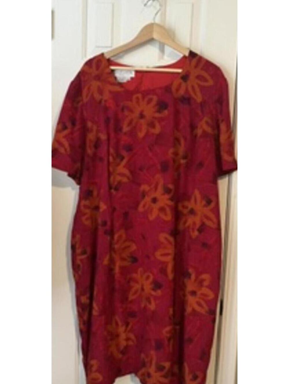 Maggy London Women's Red and Orange Floral Silk Dress Size 22